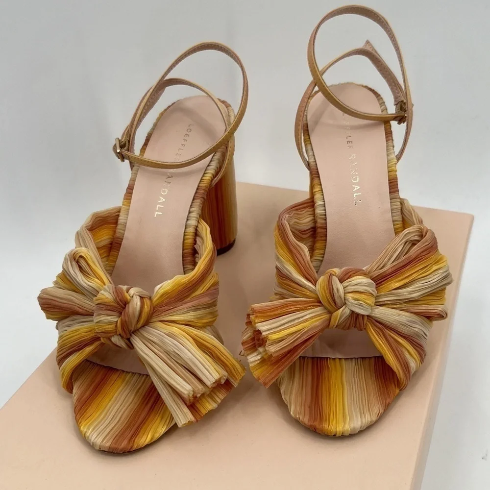 LOEFFLER RANDALL Camellia Sunset Bow Sandal Block Heel Peep Toe Pastel Sandal - Picture 6 of 13